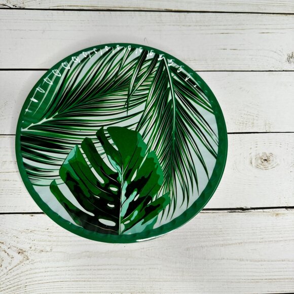Green Palm Leaf Melamine Salad Lunch Plates Set Of 2 9" Tropical Beach Cottage - Picture 3 of 5